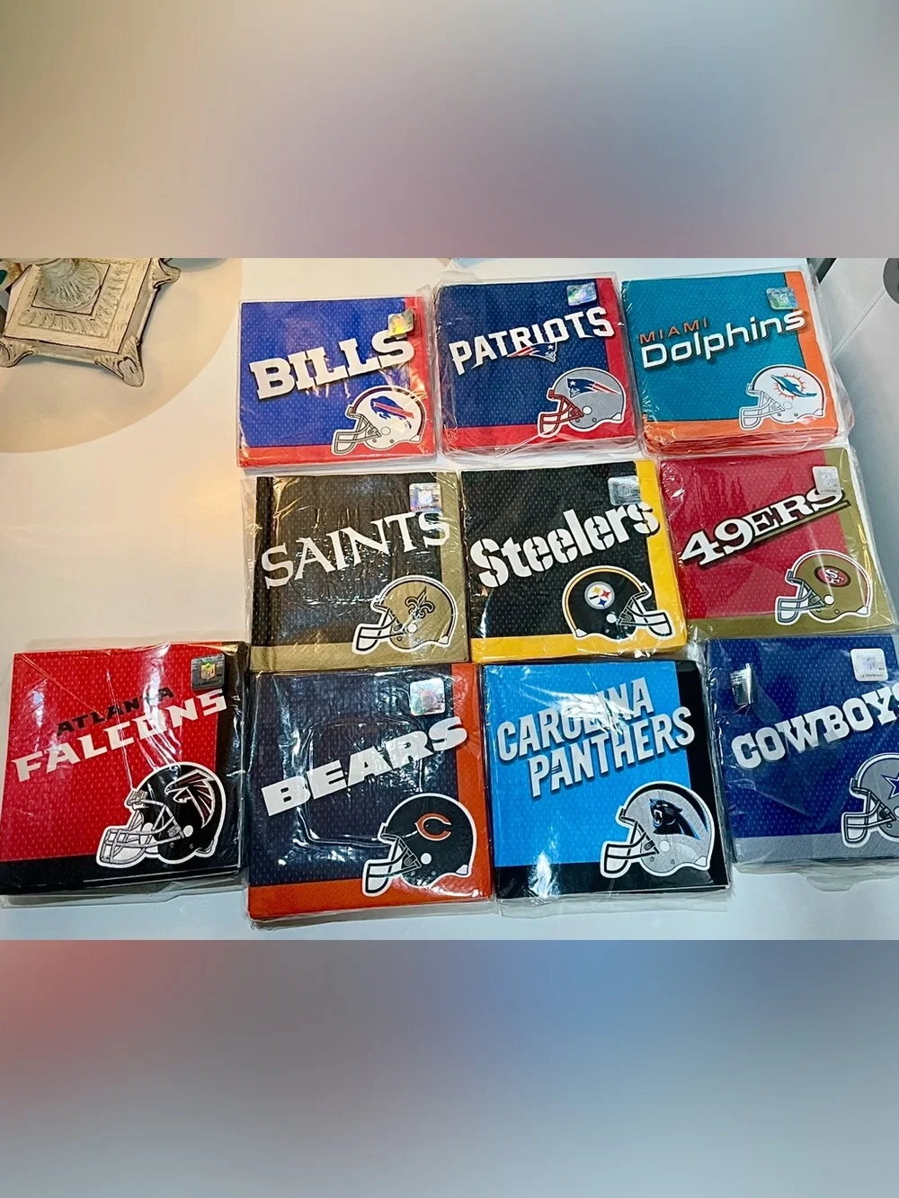 NFL Team Napkins Lot Bills Patriots Dolphins Cowboys Steelers 49ers Bears- DIY
